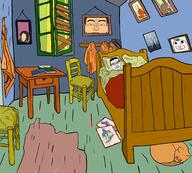 animal bed book cat chair crying painting pillow sleeping subvariant:chudjak_front tear van_gogh variant:chudjak // 2048x1850 // 465.2KB