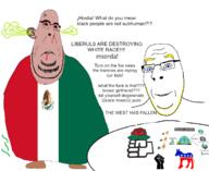 angry aryan black_lives_matter blond blood bloodshot_eyes blue_eyes brown_skin democracy ear flag flag:mexico glasses mexico politics raised_fist_(symbol) smelling social_democracy soyjak spanish_text stubble subvariant:nucob table text variant:cobson // 1536x1258 // 280.4KB