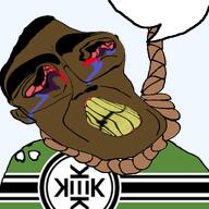 blood bloodshot_eyes brown_skin flag:kekistan hanging rope series:coonfags speech_bubble subvariant:patrick variant:chudjak // 1120x1120 // 410.9KB