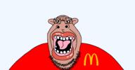 amerimutt angry beard big_lips black_sclera brown_skin ear glasses hippopotamus mcdonald's soyjak variant:hippojak // 2326x1211 // 69.7KB