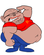 amerimutt bald belly black_sclera blue_pants ear fat foot full_body glasses lips logo mcdonalds mutt mutt_lips nose obese red_shirt salute smile stubble teeth teeth_showing transparent_background variant:fattysden // 1428x1765 // 62.7KB