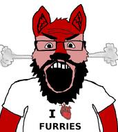 angry clothes dog fur furry glasses i_heart i_love looking_at_you open_mouth soyjak subvariant:science_lover text variant:markiplier_soyjak white_background // 800x900 // 115.8KB