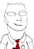 closed_mouth clothes dilbert glasses hair necktie smile soyjak stubble variant:jasonjak // 177x255 // 22.7KB