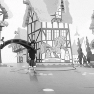 animated brandon_the_brony_pony brony_in_equestria chad ext=gif full_body gigachad grey_skin greyscale looking_at_you my_little_pony nas:gigachad ponyville subnas:der_coomer tumbleweed