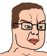 angry brown_hair closed_mouth glasses green_eyes large_chin pink_skin variant:chudjak // 645x770 // 166.4KB