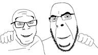2soyjaks arm_behind_back de_anti_aliased friendship glasses hair hand restoration series:soyjak_restoration_project smile soyjak stubble teeth template variant:cobson variant:feraljak // 1920x1080 // 43.5KB
