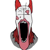 hair madness_combat no_eyes no_nose open_mouth red_hair soyjak stretched_mouth tricky variant:markiplier_soyjak // 600x600 // 48.2KB