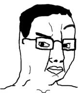 concerned glasses hair raised_eyebrow soyjak template variant:chudjak white_background // 645x770 // 16.0KB