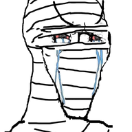 bandage bloodshot_eyes clothes crying fallout fallout_new_vegas glasses hat injured joshua_graham large_eyebrows mummy screaming soyjak stretched_chin variant:soyak // 785x1000 // 240.7KB