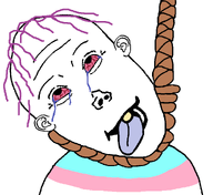 ack ack! bloodshot_eyes blue_tongue crying dead flag:transgender_pride_flag hanging noose one_tooth tongue_out tranny transgender_flag variant:vlodson // 1011x929 // 20.1KB