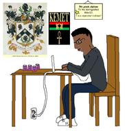 afrocentrism black_skin chair coat_of_arms computer dark_skin kemet mike111 realhistoryww sitting soda star table text variant:chudjak // 1005x1024 // 203.3KB