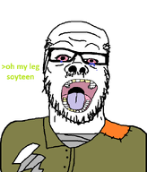 arrow glasses grandpa happy_wheels open_mouth patch red_eyes stubble tear teeth text transparent_background variant:a24_slowburn_soyjak wheelchair yellow_teeth // 559x655 // 19.1KB