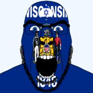 1848 angry animal badger beard blue_eyes cornucopia facial_mark flag flag:israel flag:wisconsin forehead_mark glasses hair israel looking_at_you open_mouth queen_of_spades soyjak spade star_of_david state stubble subvariant:cobson_front2 subvariant:spadeson text thick_eyebrows united_states variant:cobson wisconsin // 800x800 // 146.0KB