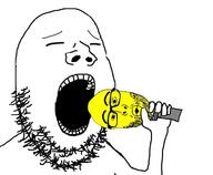 2soyjaks arm closed_eyes eating glasses hand holding_object large_eyebrows lightbulb open_mouth soyjak stubble variant:gapejak variant:nojak yellow_skin // 963x793 // 126.8KB