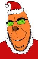 christmas closed_mouth clothes froot froot_(user) glasses grinch hat orange_skin red_eyes santa_hat smile soyjak stubble variant:cobson yellow_sclera // 768x1168 // 68.5KB