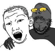 2soyjaks ear gay glasses grey_skin hair hand kuz mustache open_mouth sex smile soot soot_colors soyjak soyjak_party stubble sunglasses variant:carterjak variant:gapejak variant:kuzjak // 509x475 // 62.3KB