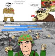 adolf_hitler armband blood blood_on_face brown_eyes buck_teeth camouflage clothes combat_helmet dead ear flag:imperial_japan gold golden_tooth gore headband holding_flag holding_knife holding_object honorary_aryan irl_background island japan knife m1_helmet marine military military_uniform multiple_soyjaks necktie poster soldier suit_and_tie tiny_penis tooth united_states_marine_corps untermensch variant:chudjak variant:cobson variant:soykio_kid war war_crime white_skin wikipedia world_war_2 // 1355x1400 // 1.9MB