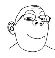 closed_mouth ear glasses smile soyjak subvariant:wholesome_soyjak variant:gapejak wholesome_egg // 686x726 // 64.4KB