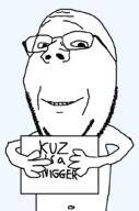 arm glasses hand holding_object kuz nigger smile soyjak stubble subvariant:wholesome_soyjak text variant:gapejak // 676x1021 // 22.2KB