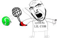 2soyjaks ball closed_mouth clothes flockmod flying full_body glasses green_skin holding_object oekaki open_mouth soyjak stubble tennis text variant:cobson variant:upsidedownjak // 974x701 // 136.5KB