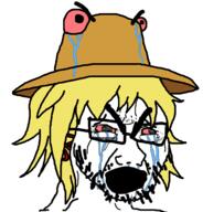 anime bloodshot_eyes clothes crying female hair hat moriya_suwako open_mouth soyjak stubble thick_eyebrows touhou variant:cryboy_soyjak video_game yellow_hair // 1308x1365 // 366.2KB