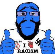 1488 arm beard blue_skin calm clothes eyebrows glasses hair hand heart i i_love jews looking_at_you nas:merchant nose racism smile subvariant:science_lover swastika text thumbs_up tinted_glasses variant:markiplier_soyjak white_background white_skin wrinkles // 800x789 // 175.5KB