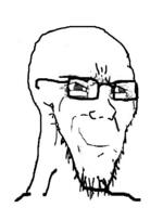 closed_mouth glasses no_eyebrows smirk smug soyjak stretched_mouth stubble variant:soyak // 357x457 // 69.6KB
