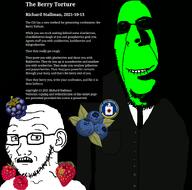 berry central_intelligence_agency clothes ear glasses green green_skin multiple_soyjaks necktie richard_stallman scared soyjak strawberry stubble subvariant:hornyson suit text torture trend:glowie variant:cobson variant:impish_soyak_ears variant:soyak // 1560x1547 // 151.5KB