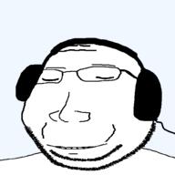 bald closed_eyes closed_mouth glasses happy headphones smile stubble subvariant:massjak subvariant:wholesome_soyjak variant:gapejak // 600x600 // 9.4KB