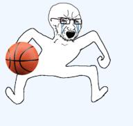 animated arm balling basketball bloodshot_eyes crying dance dribbling full_body glasses hand leg monkey_dance open_mouth soyjak sports stubble variant:soyak // 570x537 // 115.1KB