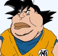 angry anime big_lips closed_mouth clothes dragon_ball fat goku hair lips obese orange_shirt son_goku soyjak stubble variant:meximutt // 888x849 // 46.9KB