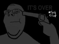 closed_mouth crying firearm glasses gun hand holding_gun holding_object holding_revolver its_over oekaki revolver soyjak stubble subvariant:wholesome_soyjak suicide text variant:gapejak weapon // 325x242 // 22.6KB