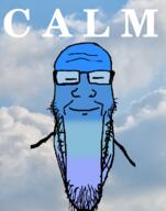 bald calm closed_eyes cloud five_nights_at_cobson's glasses gradient long_face poster sky smile stubble text variant:markiplier_soyjak // 785x1000 // 257.9KB