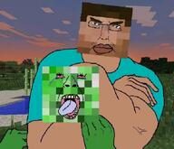 ack bloodshot_eyes brown_skin choke_hold chud closed_mouth creeper green_skin headlock minecraft minecraftraft open_mouth steve strangling subvariant:chudjak_front teeth the_weak_should_fear_the_strong tongue variant:bernd variant:chudjak video_game // 1080x928 // 245.9KB