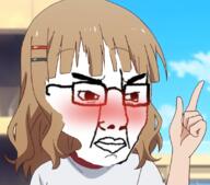 angry anime blush clothes glasses hand hands_up school_gym_uniform soyjak variant:chudjak white_skin // 1112x978 // 776.1KB