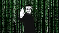 arm background body closed_mouth coat ear eyebrows glasses hair hand matrix meta:tagme neo original_content palm smirk smug subvariant:chudjak_front text the_matrix variant:chudjak // 1480x833 // 1.8MB