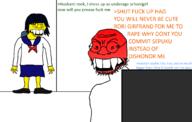 2soyjaks angry arm backpack buck_teeth clothes computer couple female full_body glasses gook greentext hair hand husband leg open_mouth orangetext sad school_uniform seething shoe skirt stubble text tshirt variant:soykio_kid wife yellow_skin // 2000x1276 // 61.7KB