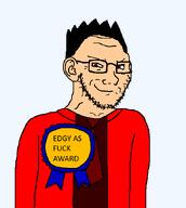 award clothes damian edgy hair literal_who looking_at_you necktie newgrounds red_eyes red_shirt shitty_edit smug spiky_hair stubble subvariant:soyak_(smug) transparent_background trenchcoat variant:soyak // 600x671 // 19.0KB