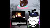 2soyjaks abundant_life_christian_school_shooting ack animated artist:swede blackface brown_skin brown_troonjak distorted ear flag flag:transgender_pride_flag glasses irl irl_background madison madison_police_department music nazism open_mouth police purple_hair rope school_shooter smile soyjak stubble swastika teeth tranny variant:bernd variant:impish_soyak_ears wisconsin // 1280x720, 5s // 342.8KB