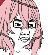 angry chud closed_mouth female glasses hair nijisanji pink_hair rosemi_lovelock soyjak variant:chudjak vt_(4chan) vtuber // 411x431 // 61.4KB