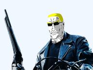T800 TND-BOT android arnold_schwarzenegger aryan bike glasses manly manlybadasshero movie real_life robot shading shotgun subvariant:perceptive_chud sunglasses terminator terminator_2 transparent_background // 577x433 // 241.1KB