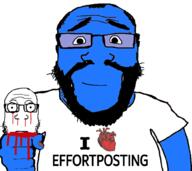 2soyjaks arm balding beard blood blue_skin calm closed_mouth glasses hair hand holding_object holding_severed_head i_love neutral severed_head smile squeezing subvariant:neutralplier subvariant:science_lover text variant:markiplier_soyjak // 1001x892 // 223.0KB