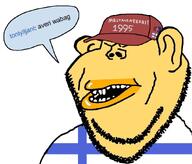 asiamutt averi clothes ear finland flag flag:finland hat mongol mutt open_mouth soyjak speech_bubble stubble subvariant:impish_amerimutt toniylijani_(user) variant:impish_soyak_ears yellow_skin // 871x746 // 393.5KB