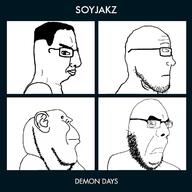 4soyjaks album_cover chud demon_days gorillaz looking_at_you looking_to_the_left music no_pupils parody side_profile subvariant:neutralplier subvariant:sidecob subvariant:sideplier swede variant:chudjak variant:cobson variant:impish_soyak_ears variant:markiplier_soyjak white_eyes // 713x713 // 129.5KB