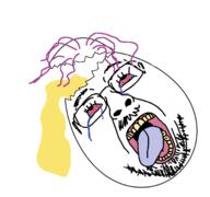 ack bloodshot_eyes cracked_egg cracked_skin crying egg egg_yolk glasses nice open_mouth pun purple_hair soyjak stubble tongue tranny variant:bernd // 1240x1161 // 274.9KB