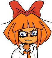 angry bowtie cartoon dutch eyelashes female glasses hair hair_ribbon mymy_(ongezellig) ongezellig orange_hair orange_skin smile soyjak stubble variant:feraljak // 769x851 // 165.8KB