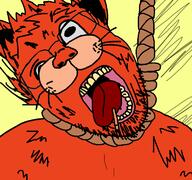 ack animal bill_the_cat bloodshot_eyes cat cigarette crying ear glasses hanging open_mouth orange_skin pun rope snout soyjak stubble suicide tongue variant:bernd yellow_teeth // 768x719 // 174.7KB
