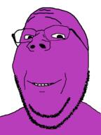 glasses purple purple_skin smile soyjak stubble subvariant:wholesome_soyjak variant:gapejak // 602x800 // 19.6KB