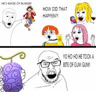 angry anime arm daddy's_girl female glasses hand hands_up holding_object mustache one_piece open_mouth orange_hair phone pink_hair soyjak stubble text variant:feraljak variant:soyak variant:two_pointing_soyjaks variant:wojak wine yellow_hair // 1078x1038 // 145.8KB