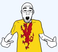 animal arm british clothes dragon ear england flag flag:somerset glasses hair hand open_mouth pointing somerset soyjak stubble teeth tshirt united_kingdom variant:shirtjak // 1236x1118 // 162.1KB